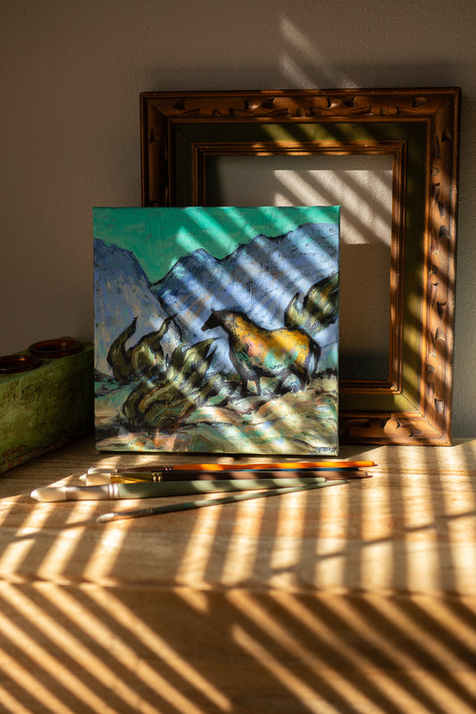 Horse with Blue Mountains