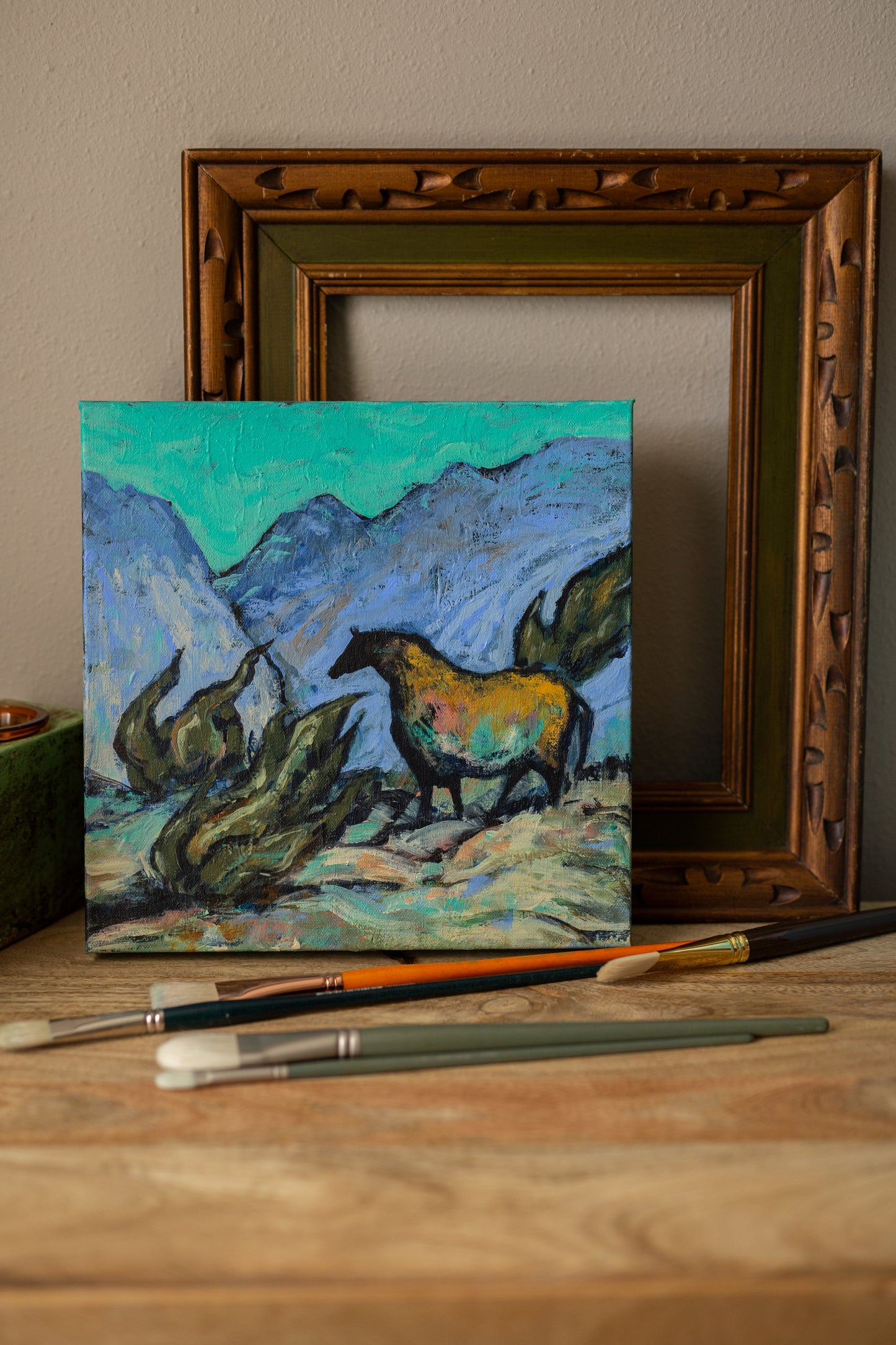 Horse with Blue Mountains